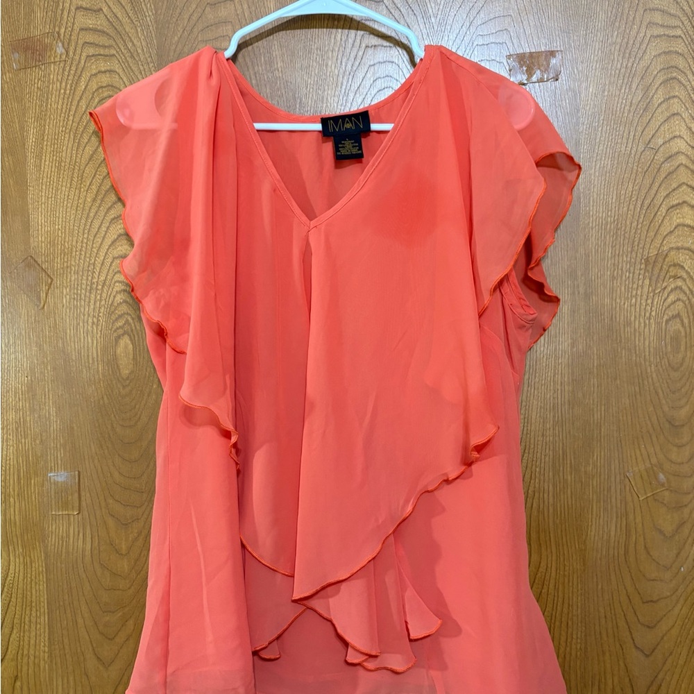 IMAN Vibrant Coral Layered Blouse